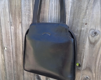 Vintage 90s black leather structured Shoulder Bag, Moda Pelle Italian leather handbag.