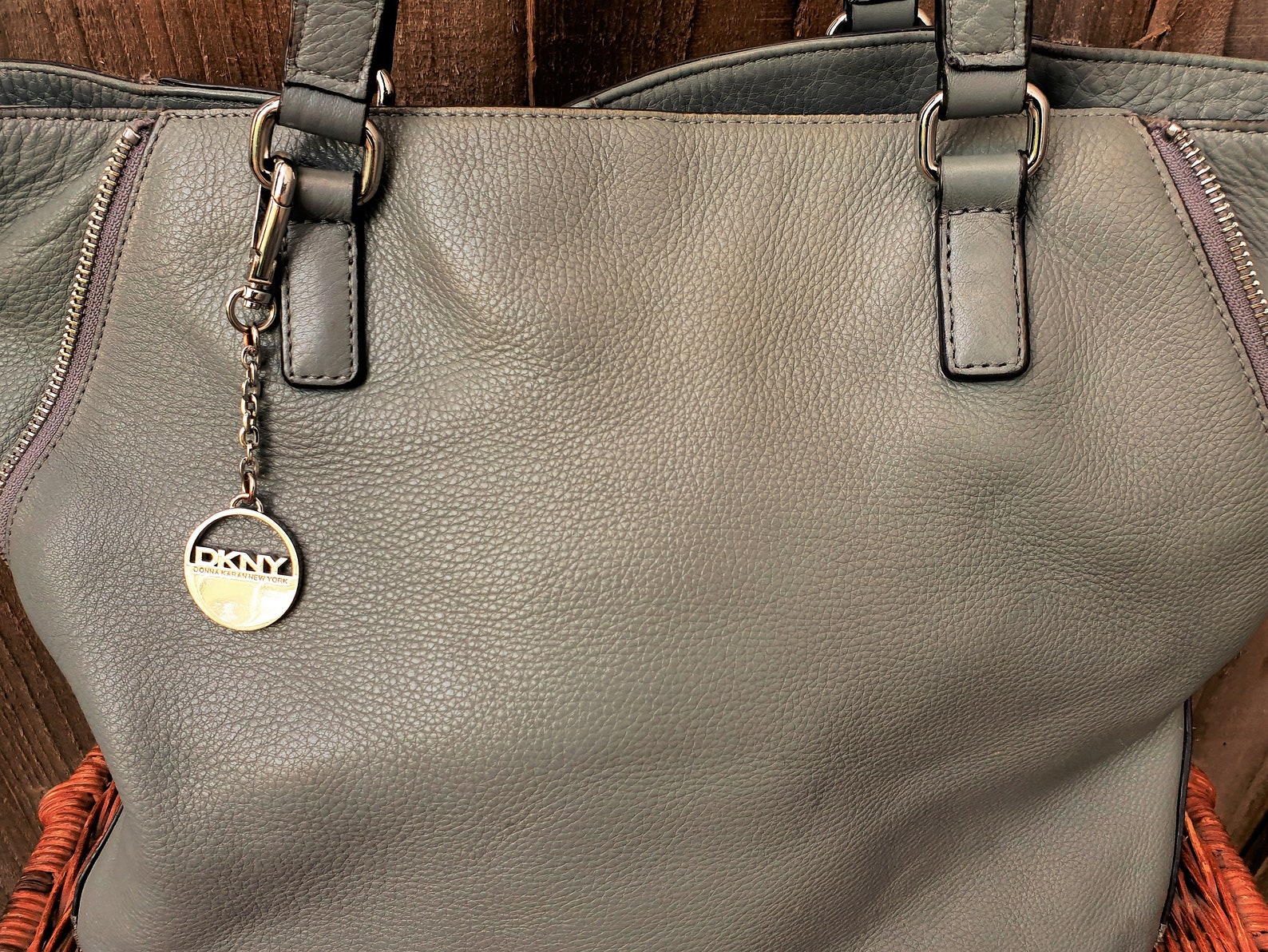 DKNY leather tote bag Donna Karan New York mid grey shoulder Etsy