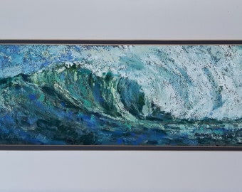 Onde in un paesaggio marino Dipinto a pastello ad olio dell'artista Kathryn Delany