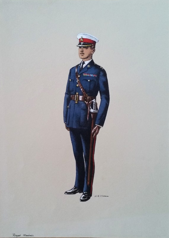 Royal Marine In Full Dress Uniform Military Watercolour Etsy