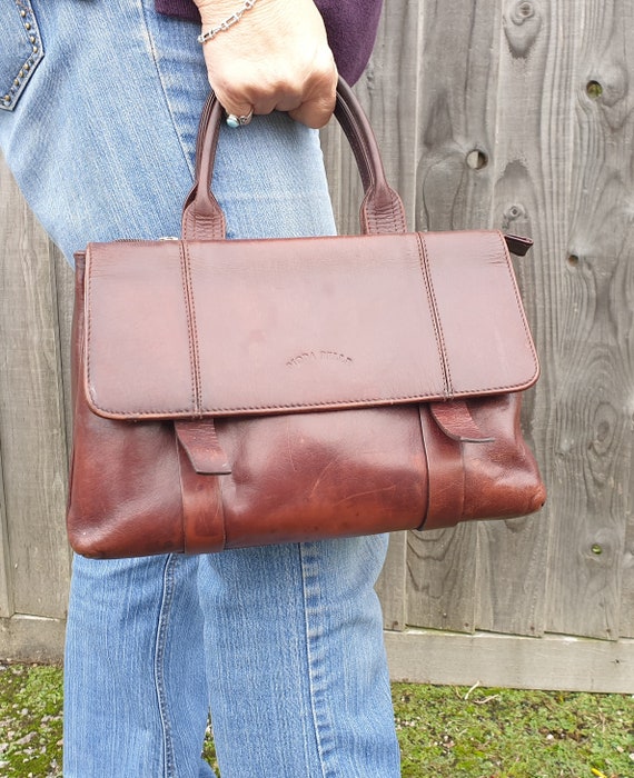 Moda Pelle Chestnut Brown Leather Satchel Bag, To… - image 4