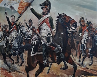 Napoleonic Celebratory Dragoons Oil Painting: Prussian Standard Capture, Artist A. Serafini