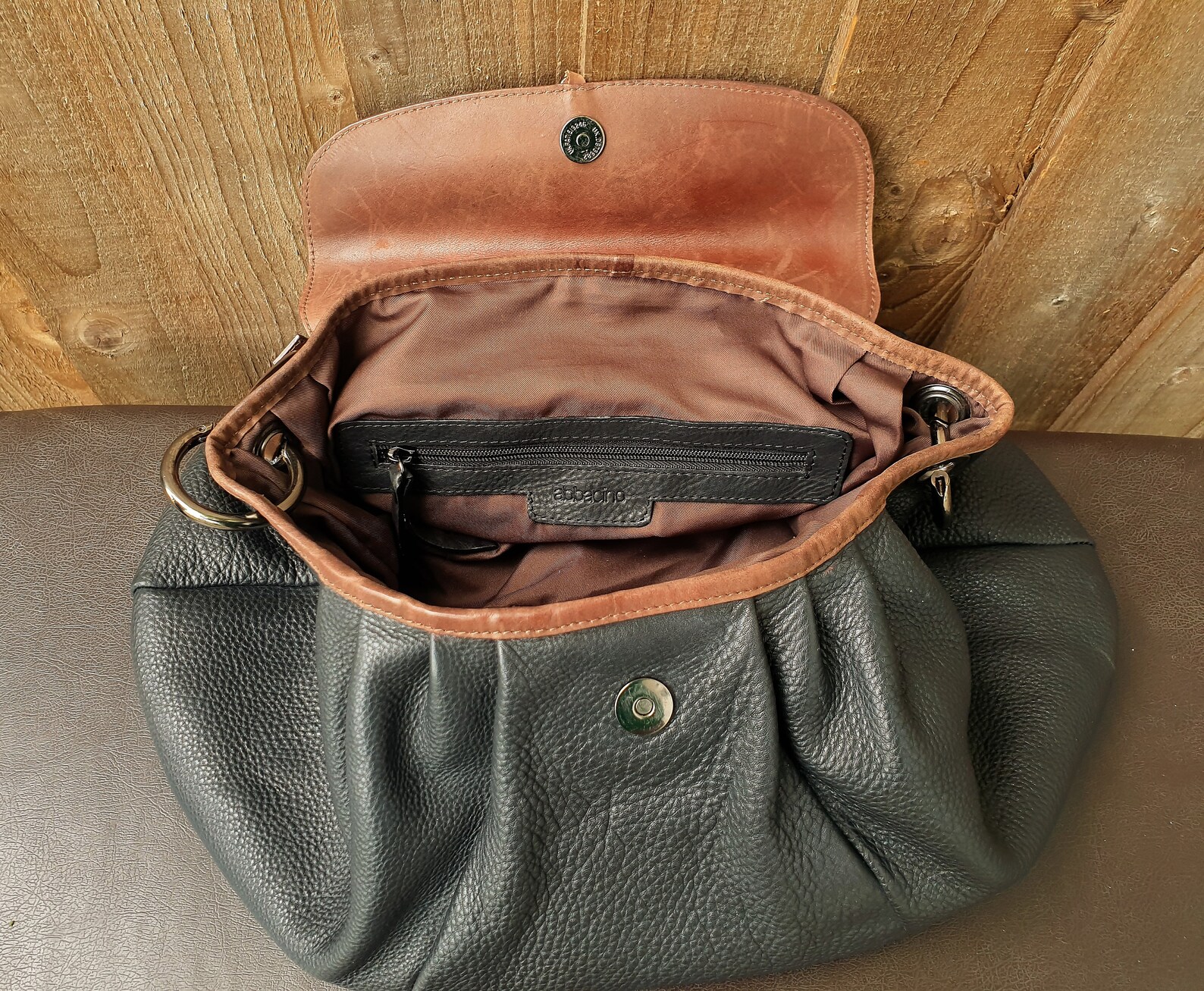 Leather hobo messenger bag Abbacino black and brown leather Etsy