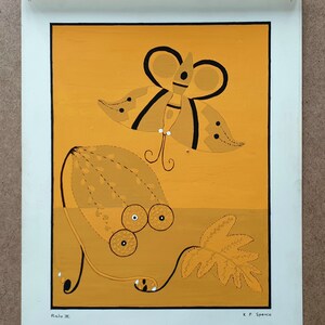 Pop Art, Orange Schmetterling, Blume, Original Gouache Illustration Gemälde von der Grand Central School of Art, New York Künstlerin K. Patricia Spence