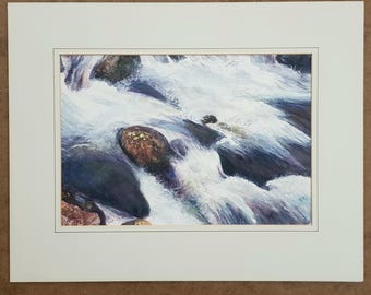 Yorkshire Dales, English Stream, Fast Flowing Water Original Watercolor Painting: Rippling Water Art