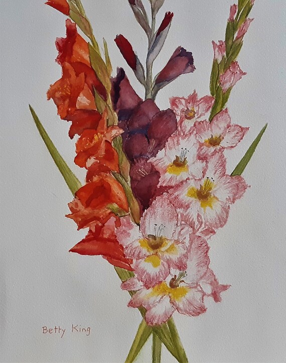 絵画 油絵　グラジョウラス グラジオラス、ジェニファー・レンハート作、オリジナル花油絵