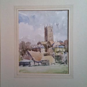 English Village Landscape Original Watercolour Painting Signed By Artist Alan Burrows