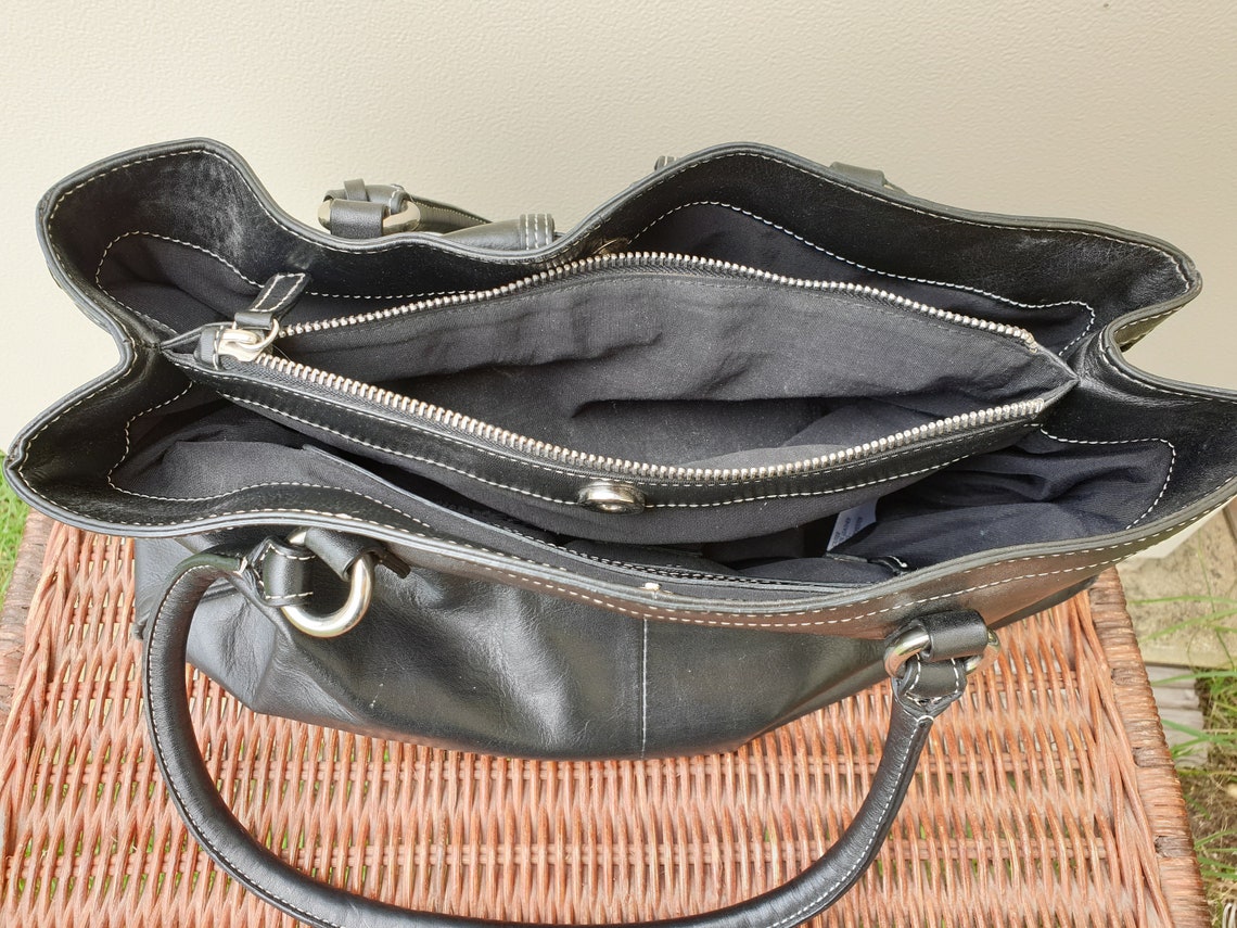 Jasper Conran black leather satchel shoulder bag. | Etsy