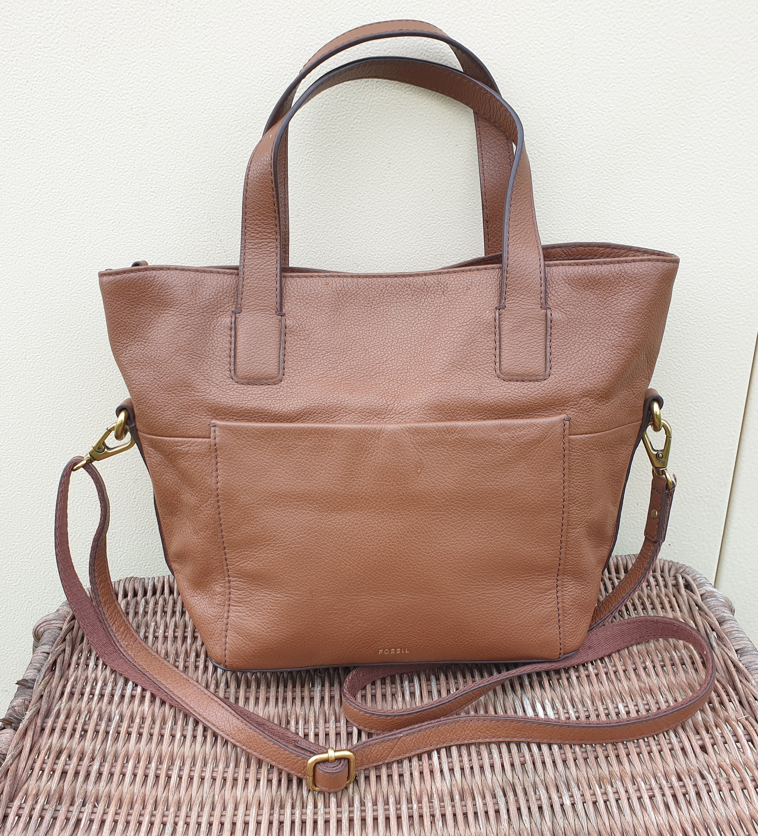 Fossil Brown Leather Tote Messenger Bag Fossil Brown Leather Tote Shoulder Bag Top Handle Tote P Etsy UK