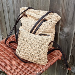 Cartera de cuero y tejido de canasta de Eddie Bauer en estilo sisal, Y2K, conjunto de dos bolsos tote y bandolera tejidos, cartera de cuero y tejido de canasta