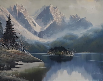 Mountain Lake Oil Landscape Original Painting Signed By The Artist, Framed, Large Wall Art, Large Wall Decor