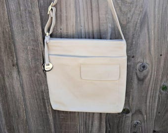Tula light cream leather cross body messenger bag