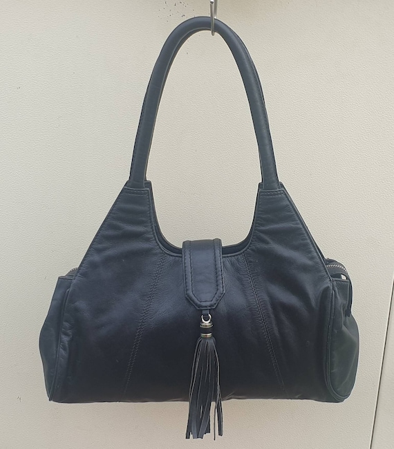 Black Leather Hobo Shoulder Bag Vintage Black Tassel Purse Etsy Canada