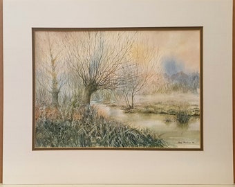English Watercolour River Landscape Painting Signed By The Artist Mary Meadows