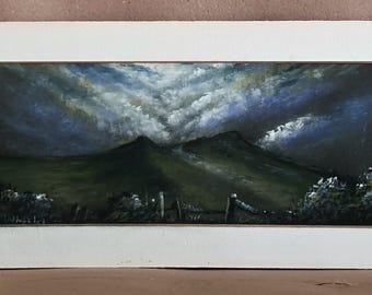 Welsh Valley Stormy Sky Biblical Original Oil Pastel Landscape Painting: Artist Brian Wheeler.