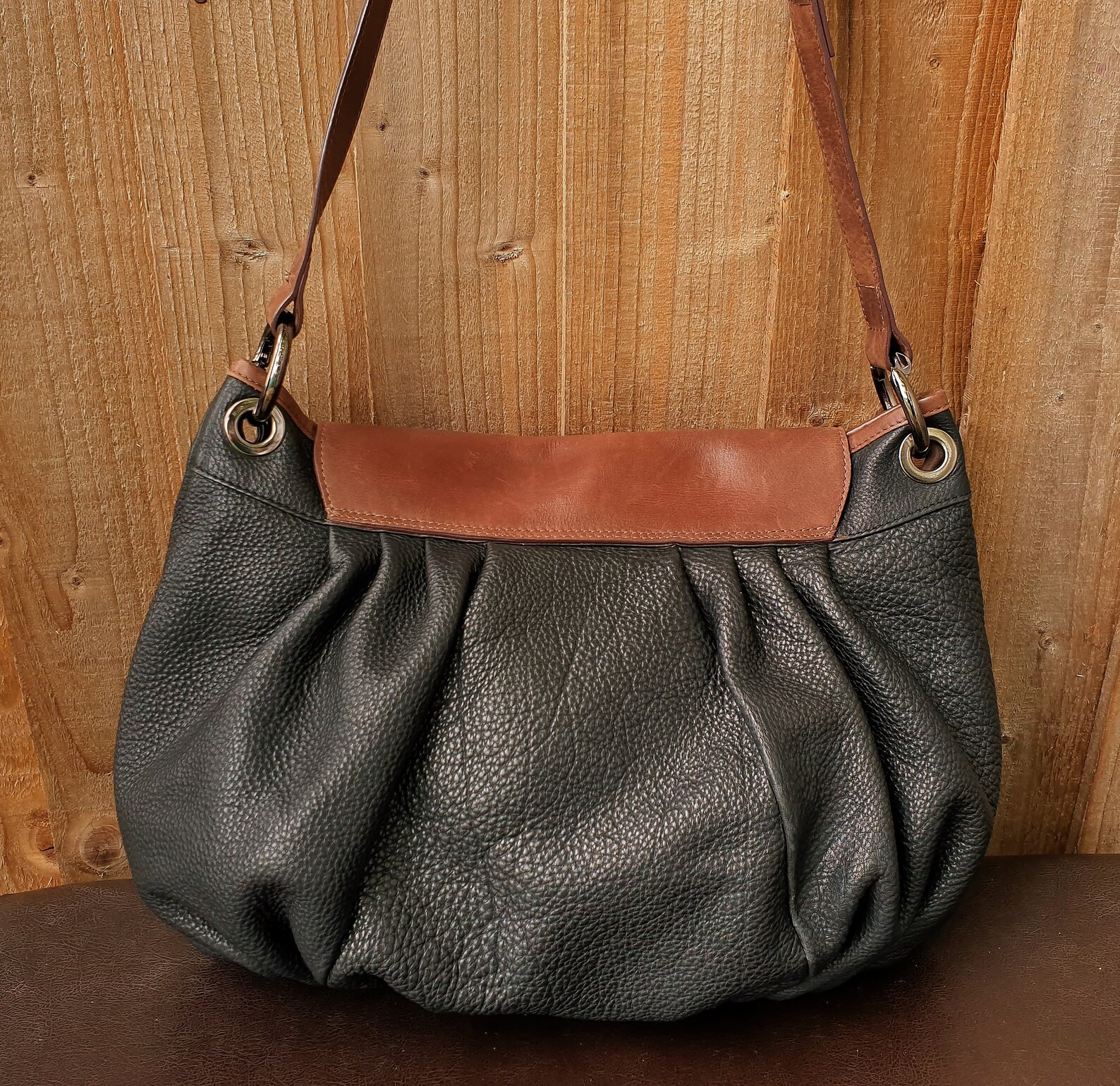 Leather hobo messenger bag Abbacino black and brown leather Etsy