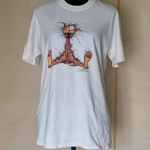 Vintage Bill The Cat T-shirt jaren 80, Washington Post 1986, Stedman Hi Cru, maat L, zeldzame originele cartoon Bill D Cat van Berkeley Breathed