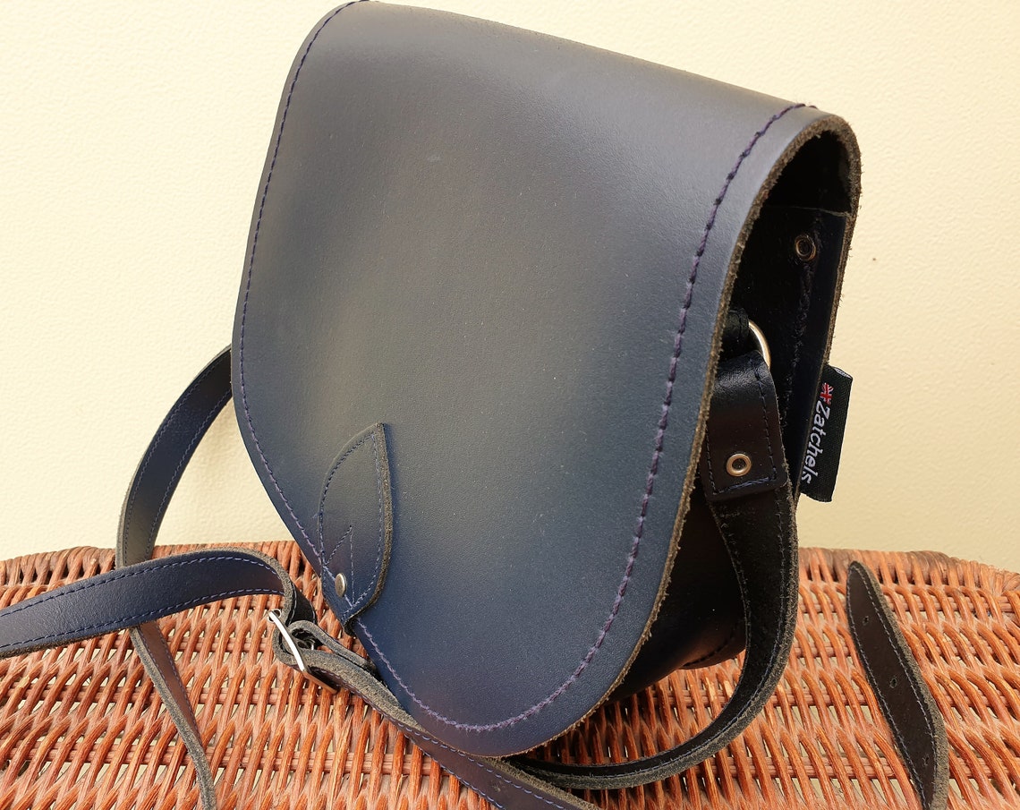 Navy blue leather saddle messenger bag cross body satchel Etsy