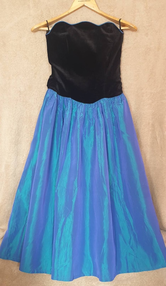 Vintage 80s Laura Ashley Evening Dress Prom Dress Black Velvet