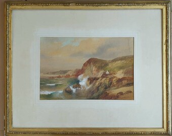 19th Century Ilfracombe Seascape, Original Gouache Painting by John Shapland