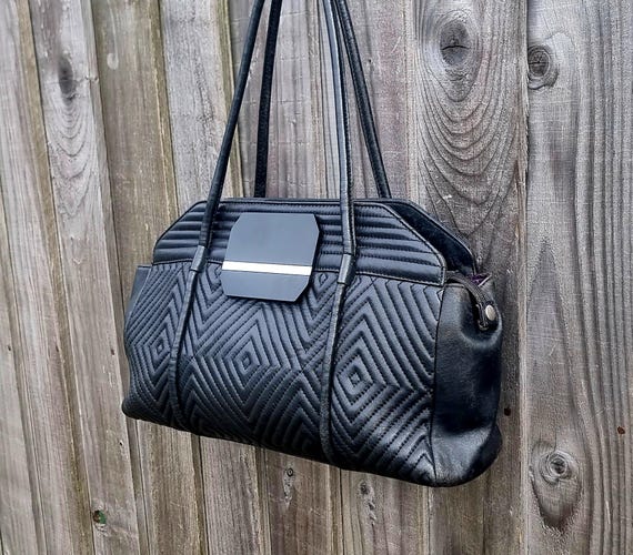 Jasper Conran Black Leather Quilted Tote Shoulder Bag, Top Handle