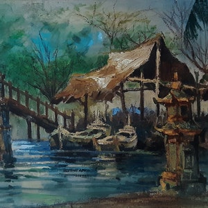 Casablanca Restaurant, Penang, Malaysia Original Oil Painting Signed By The Artist, Tropical Original Painting, Penang Oil Painting