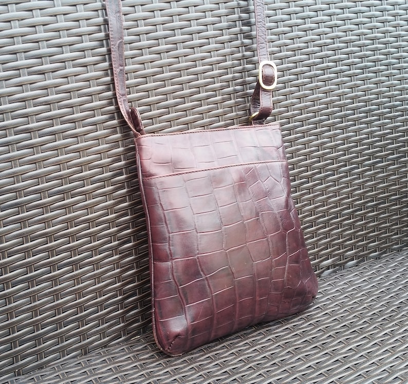 Oxblood Brown Mock Croc Leather Cross Body Messenger Bag Etsy UK