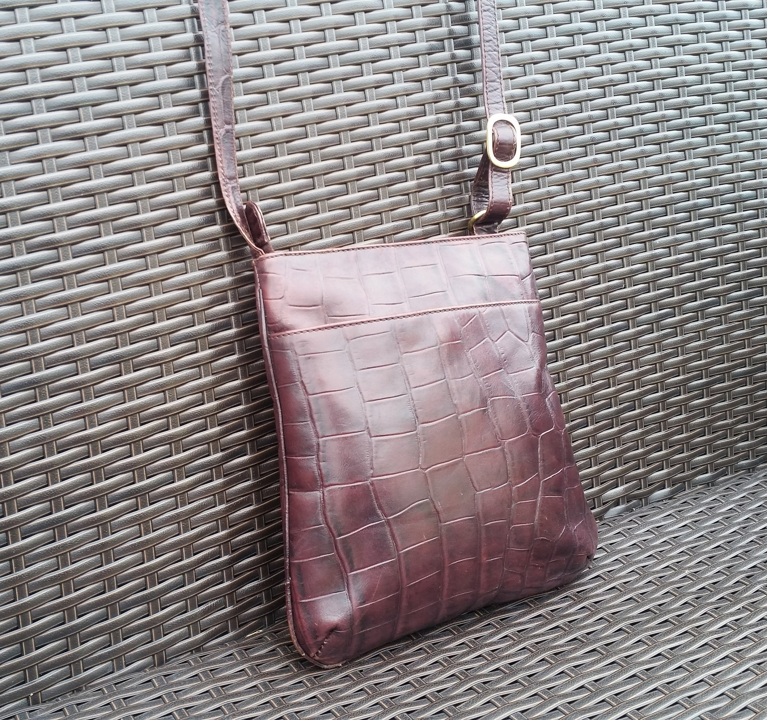 mock croc messenger bag