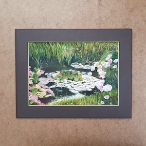 Lily Pond And Water Lilies Original Acrylic Painting Signed By The Artist P T Smith, Lily Grass and Reeds Original Painting