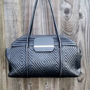 Bolso de hombro tipo tote acolchado de cuero negro de Jasper Conran, bolso de hombro tipo satchel con asa superior, bolso de diseñador de Jasper Conran, regalo para ella
