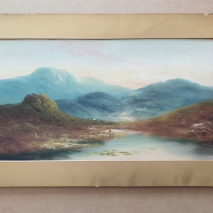 Scottish Highlands Original Oil Painting, Antique Oil Painting, Mid 19th Century, Loch and Mountain Landscape Painting.  Scotland Landscape