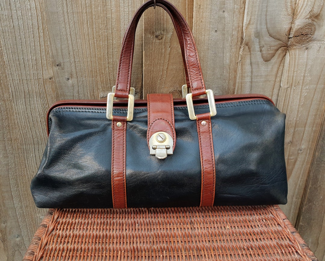 Black And Brown Leather Doctors Bag Vintage Small Valise Etsy Uk