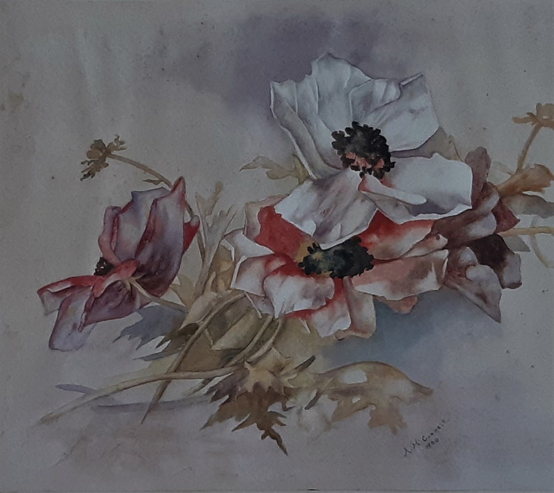 Shops Flower Arrangement Watercolour Signed By The Artist