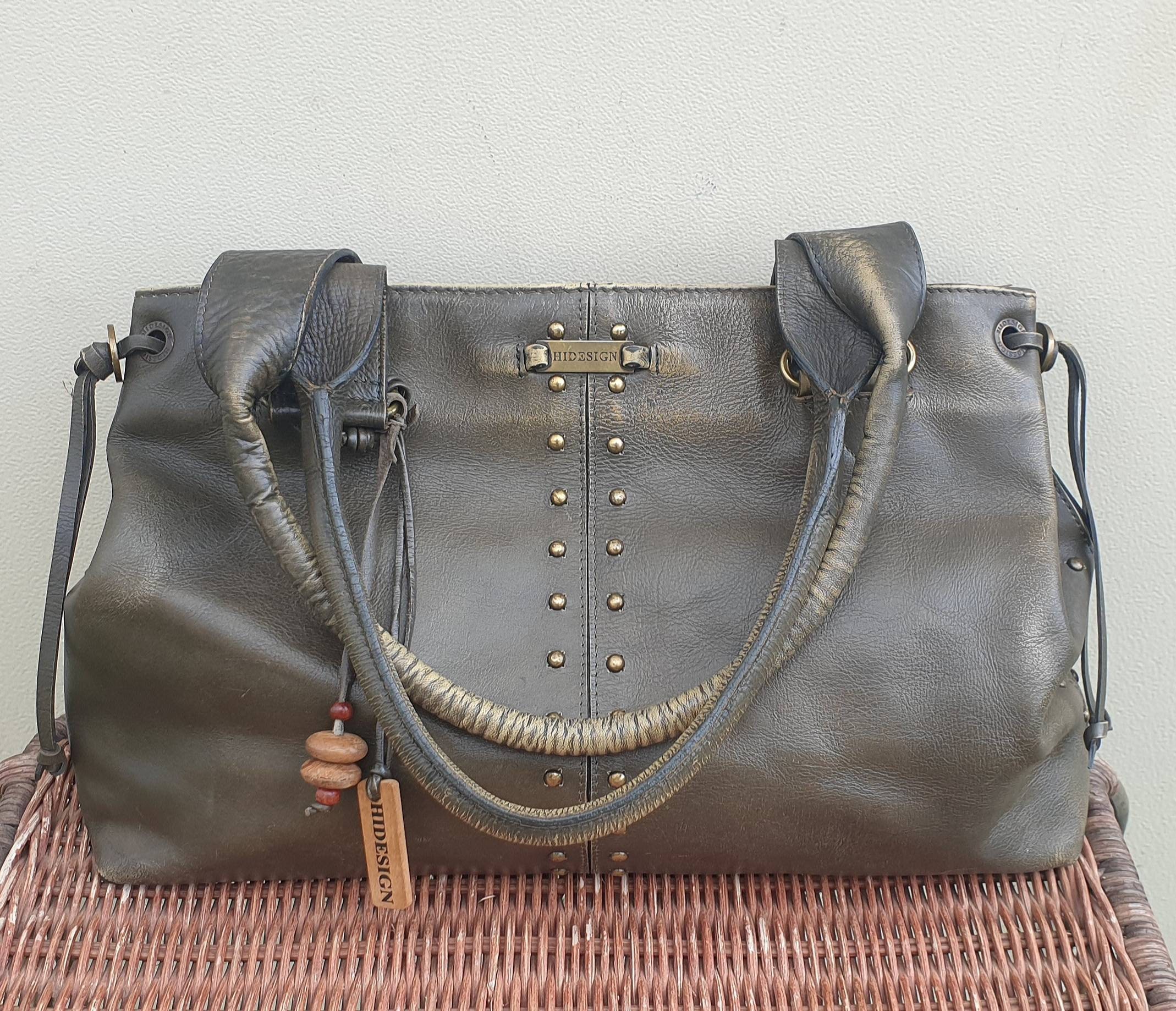 vintage Hidesign leather purse bag hinged buckles strap supple brown d3