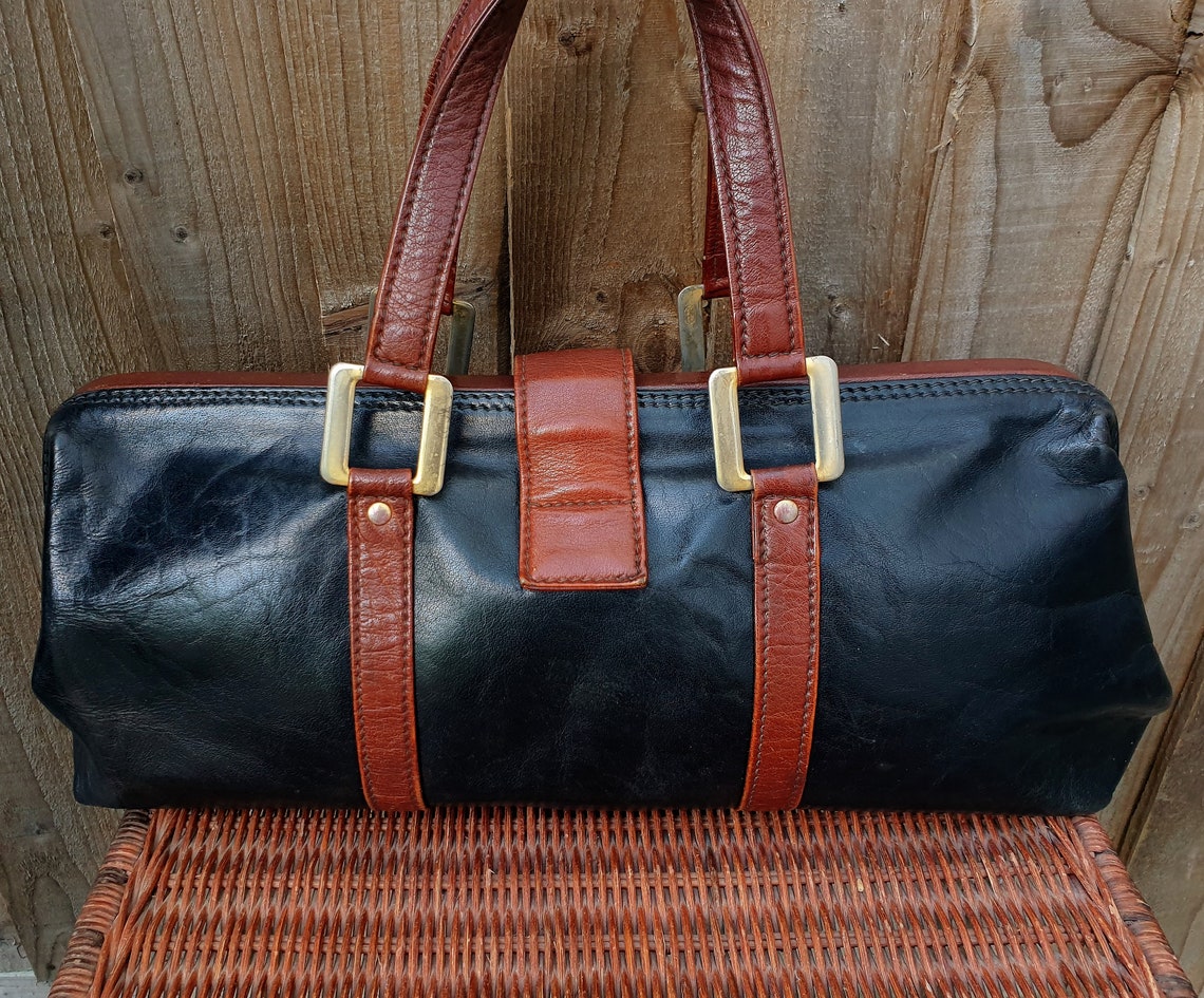 Black and Brown Leather Doctors Bag Vintage Small Valise Etsy UK