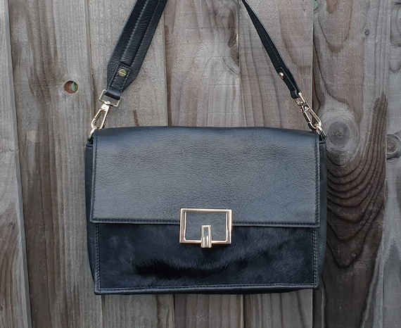 Short Handle Satchel Messenger Purse Shoulder Bag. Black Leather and Fur Handbag Top Handle Black Leather Birthday Gift Anniversary Gift Etsy Canada
