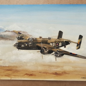 World War 2 Halifax Bomber Original Oil Painting On Board, Military Gift, WW2 Collector, R.A.F. Bomber Command Painting, War Memorabilia