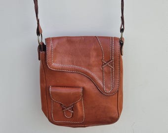 Bolso bandolera de piel GAP de los años 80, bolso de hombro tipo cartera vintage marrón dorado.