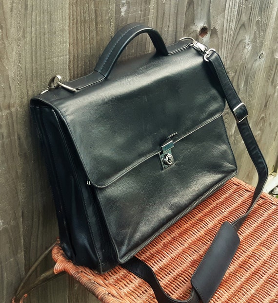 Black leather messenger briefcase, laptop satchel… - image 6