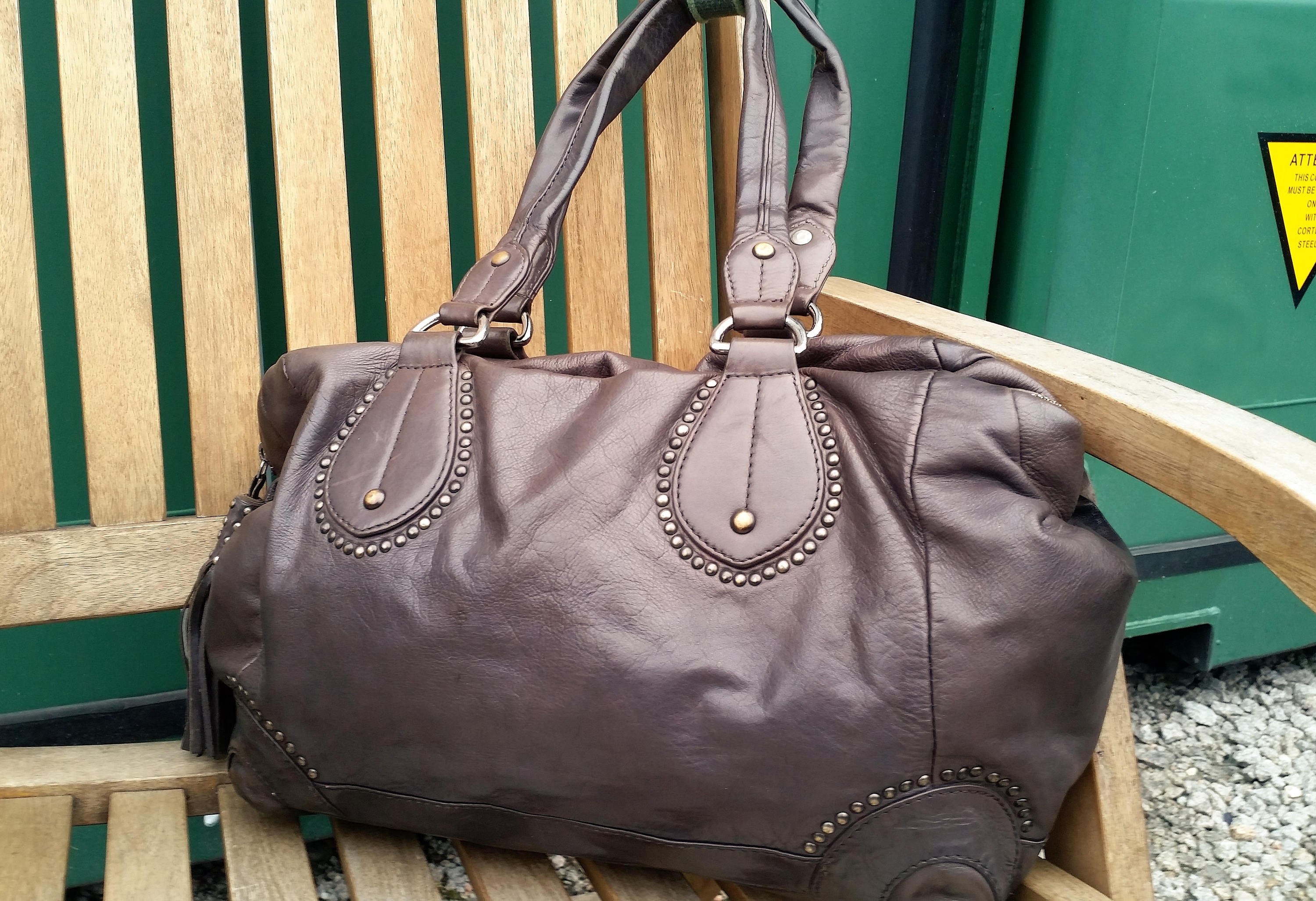Studded Brown Leather Shoulder Bag Large Brown Leather Hobo Etsy UK