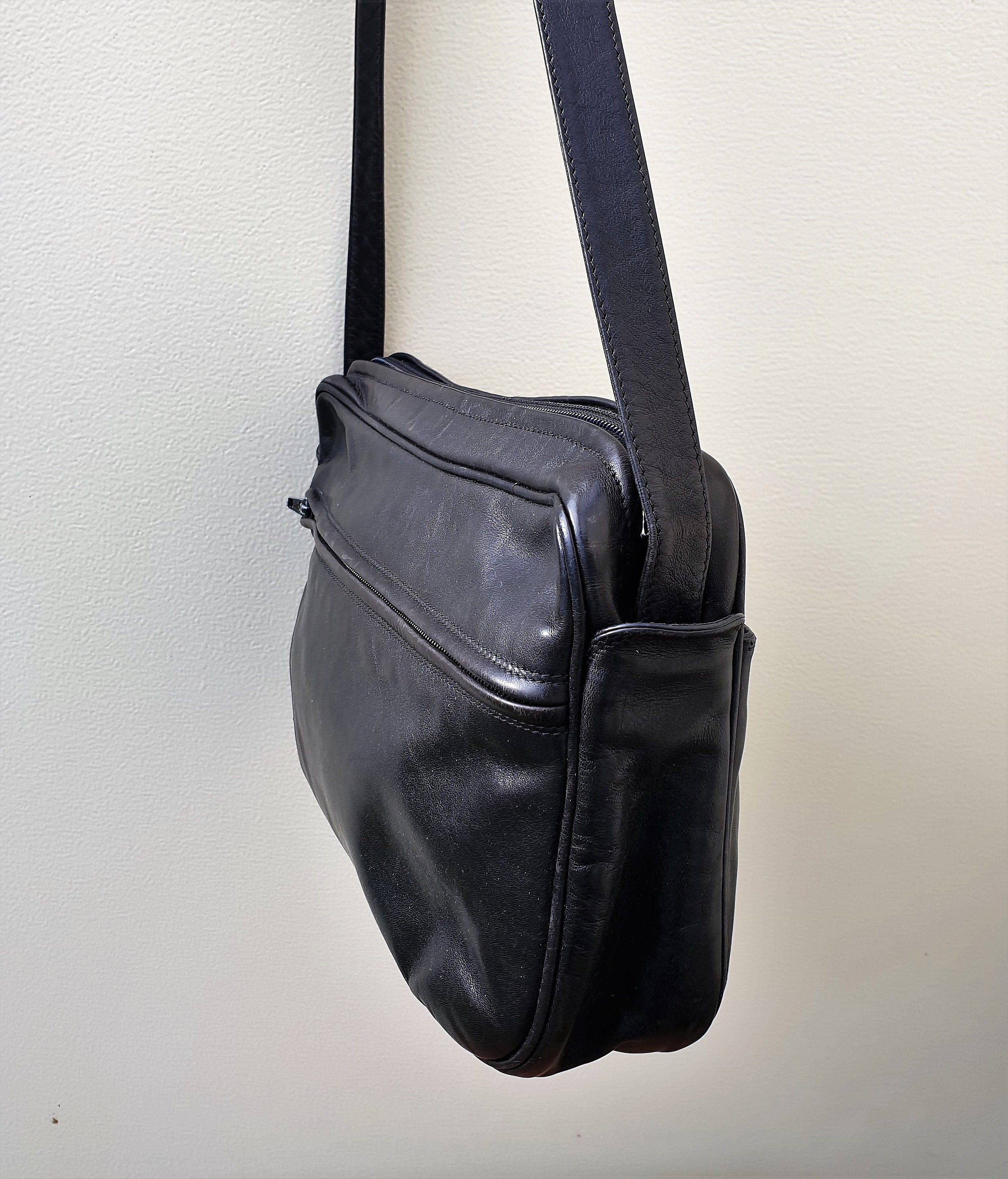 Vintage Enny black leather messenger shoulder bag Etsy