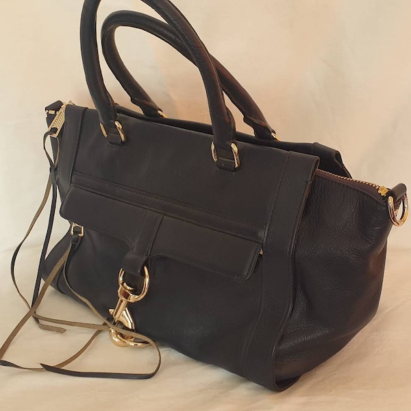 Navy Blue leather tote top handle bag, hobo satchel purse, Rebecca Minkoff dark navy blue  satchel tote bag