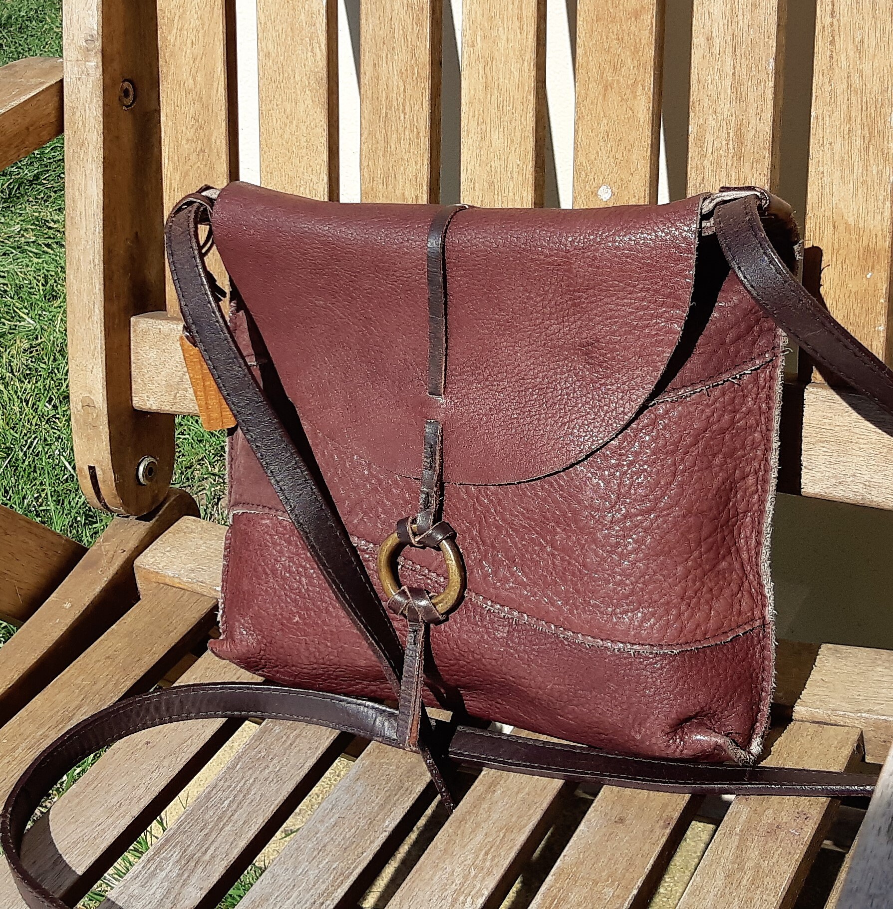 Hidesign brown leather cross body messenger Bag textured | Etsy