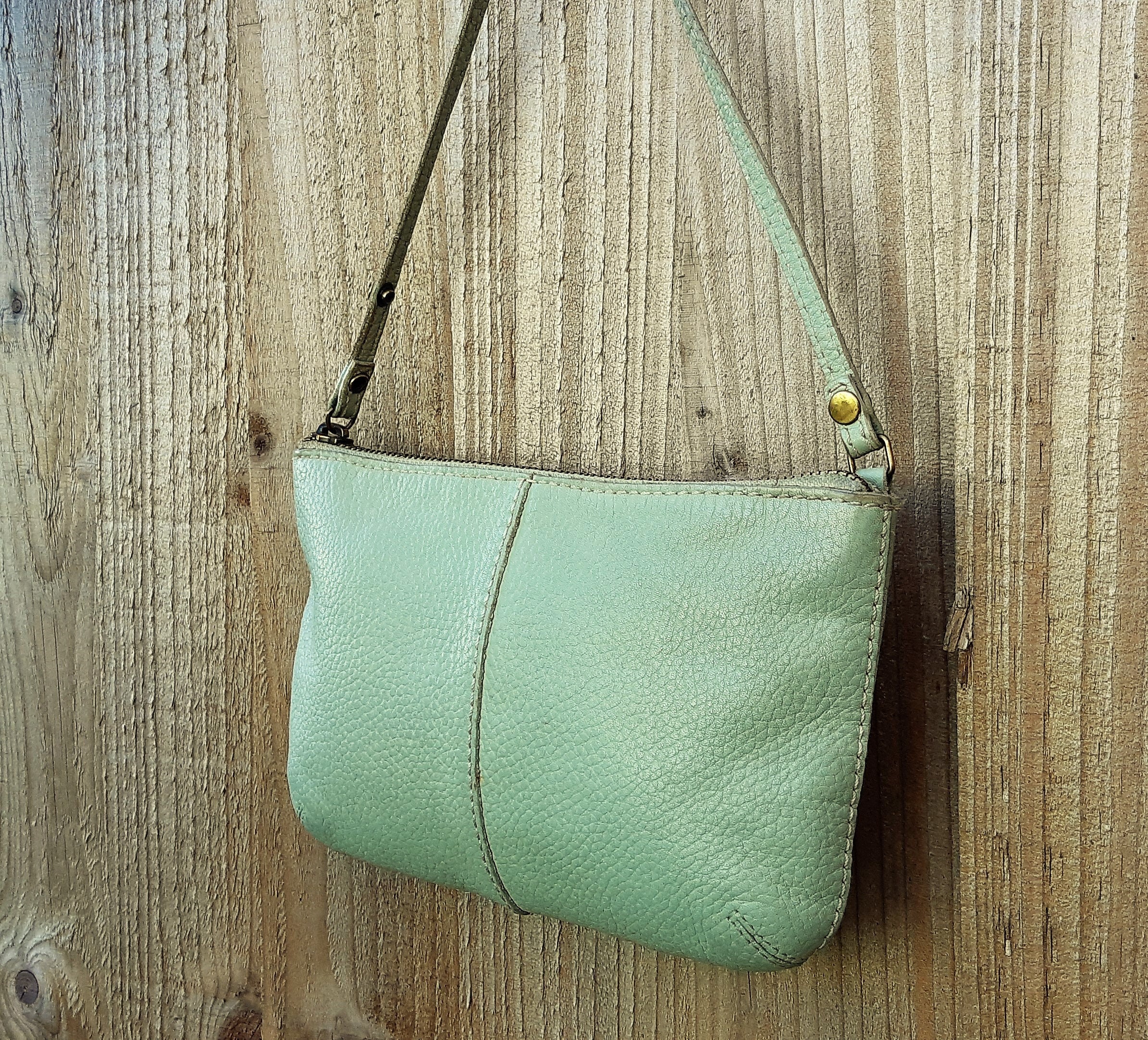 Gap pale green leather handbag Small leather purse / Travel Etsy