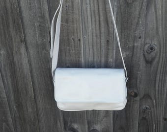 White leather Enny Bag, soft supple italian made white leather Satchel Messenger Shoulder Bag