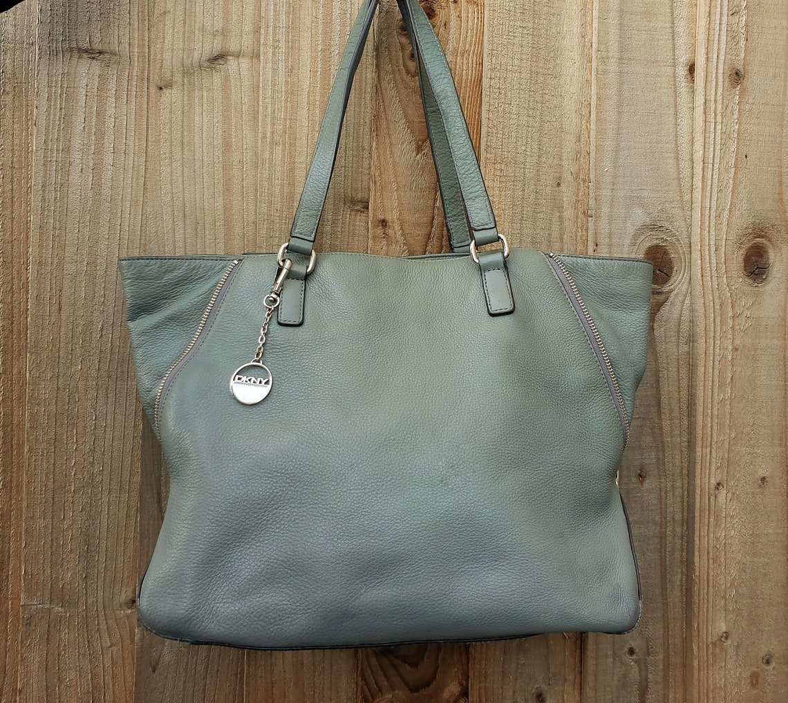 DKNY leather tote bag Donna Karan New York mid grey shoulder Etsy