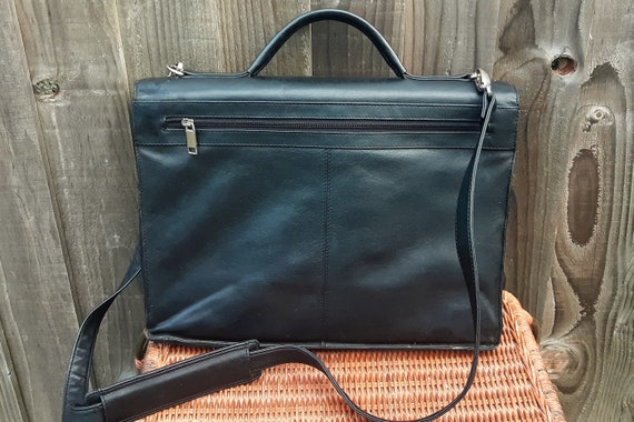 Black leather messenger briefcase, laptop satchel… - image 3