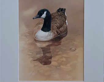 River Thames, London, Canada Goose Original Watercolour Painting, Ornithological Art