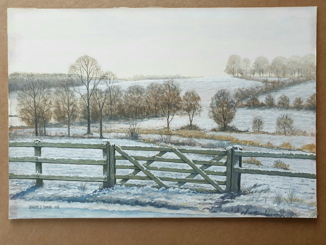Snow Covered English Autumn Landscape Original Etsy