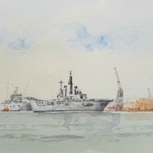 Portsmouth Naval Dock with British Warships alongside Original Watercol0ur